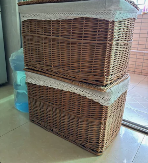 不邮寄！家居特大号藤编柳编田园带盖收纳筐脏...