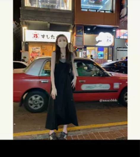 aaaaxbbb 莫泊桑夜幕 吊带长裙黑色...