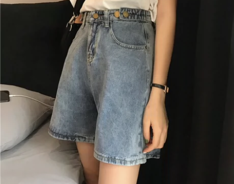 大码牛仔短裤女2024夏季港味高腰直筒宽松...