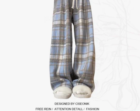 出奶蓝格子阔腿裤 ciseonik家的 大...