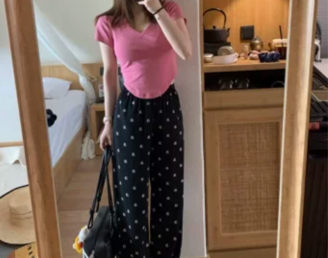 Halonini 垂感凉凉裤 显瘦高腰字母...