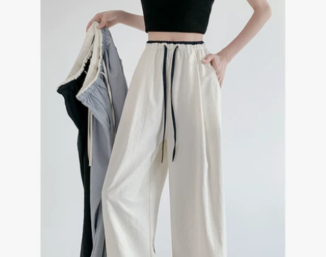 拉夏贝尔阔腿裤女夏季薄2024新款高腰小个...