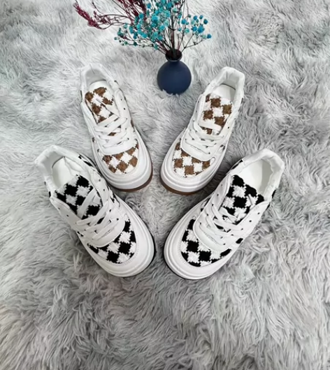 春夏爆款帆布棋盘格女鞋透气舒适小板鞋（35...