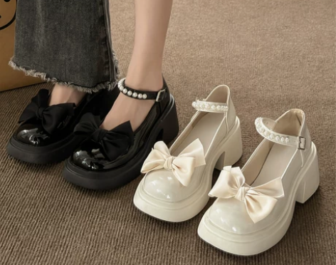 法式玛丽珍小皮鞋女2024年新款春秋增高蝴...