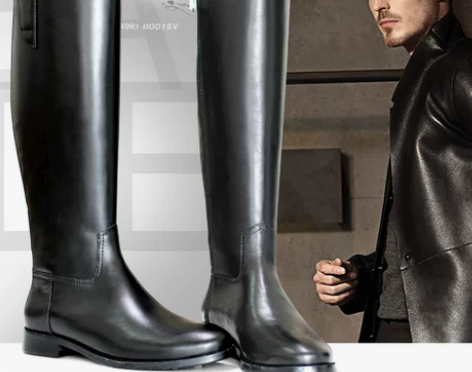 18新款长筒靴真皮骑士男靴高筒靴骑马男靴潮...