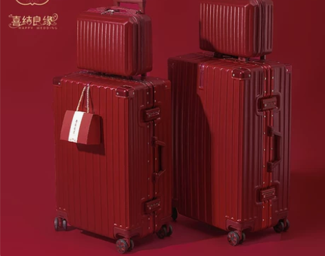 结婚行李箱陪嫁箱红色皮箱子新娘拉杆箱女压婚...