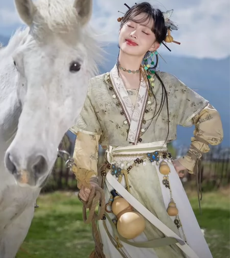 七月夕原创汉服 采桑女 坦领内搭唐褙子破裙...