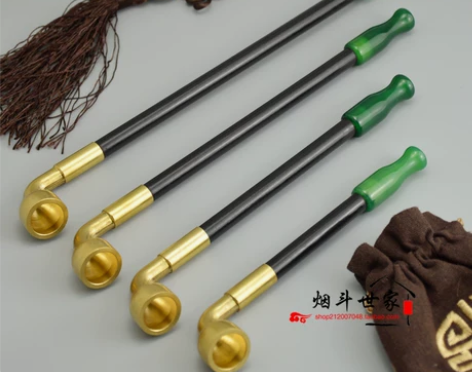 ?老式男士手工实木烟杆纯铜旱烟袋锅子玉石玛...