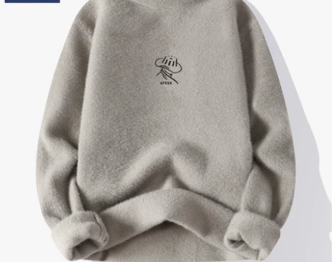 啄木鸟半高领毛衣男冬季纯色保暖水貂绒针织衫...