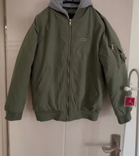 鳄鱼男装棉服外套绿色工装衣袖兜飞行员夹克棒...