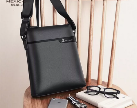 稻草人单肩包男士真皮小背包大容量商务通勤软...