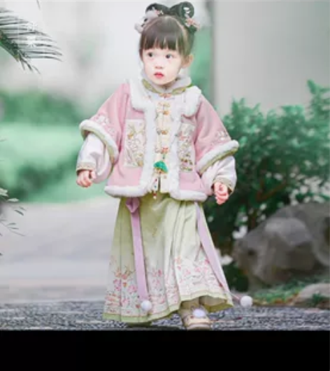 舒栗.雪荷汉服女童冬加绒拜年服女宝古装明制...