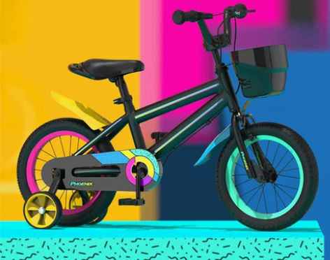出凤凰品牌的儿童自行车,颜色为梦幻黑,款式...