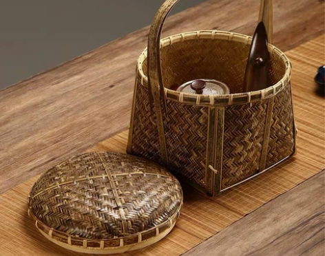 紫竹手工竹编篮子手提 食盒 收纳篓茶叶包装...