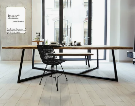 美式实木铁艺会议桌简约现代长方形培训洽谈桌...