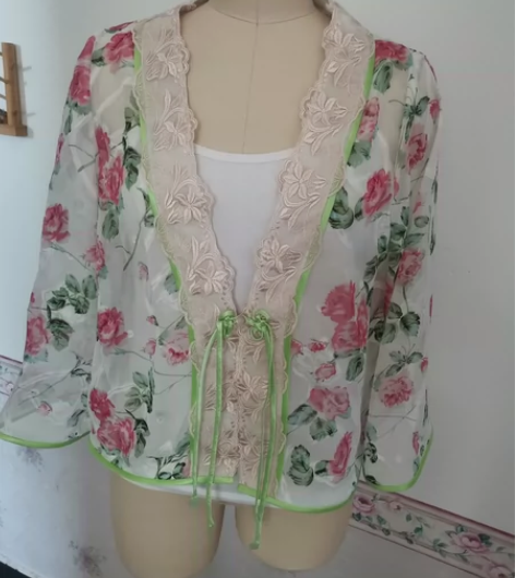 新中式对襟盘扣雪纺衫，大码，适合140斤及...