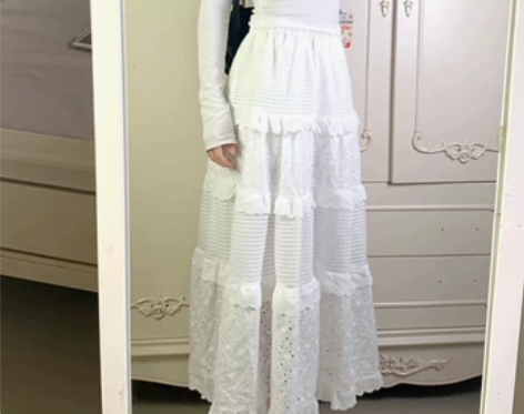 白色半身裙女春款高腰a字裙蛋糕裙温柔风长裙...