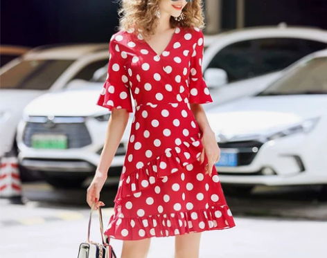 ?罗家RMOJUL 夏季短袖雪纺连衣裙女装...