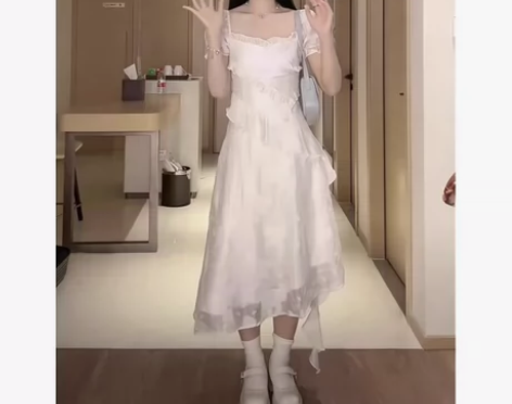 韩系甜美法式甜美长裙女春夏季收腰显瘦设计感...