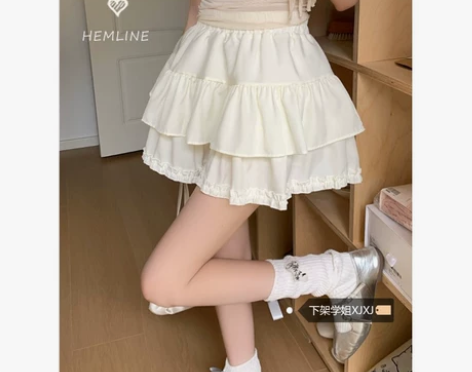 木耳边防走光蓬蓬短裙女夏季2024新款白色...