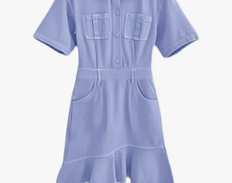 普罗旺斯紫色鱼尾牛仔连衣裙夏季新款小众设计...