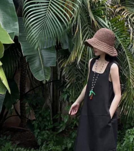 YNVN黑色无袖背心鱼尾连衣裙女装2024...