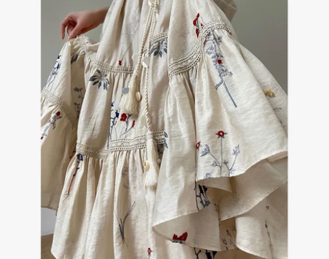 Aconiconi|蓝椰木槿 法式刺绣亚麻...