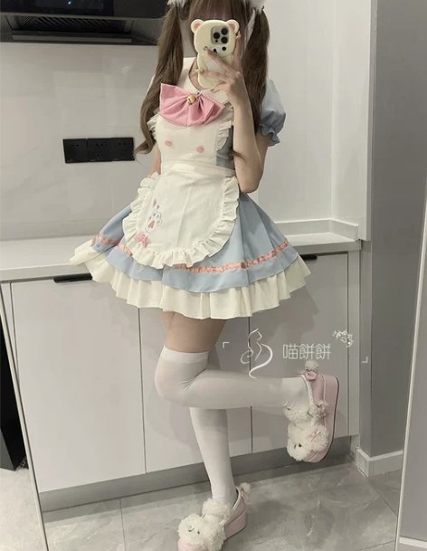 喵饼饼:蓝粉狗短女仆装可爱甜美日常猫咪lo...