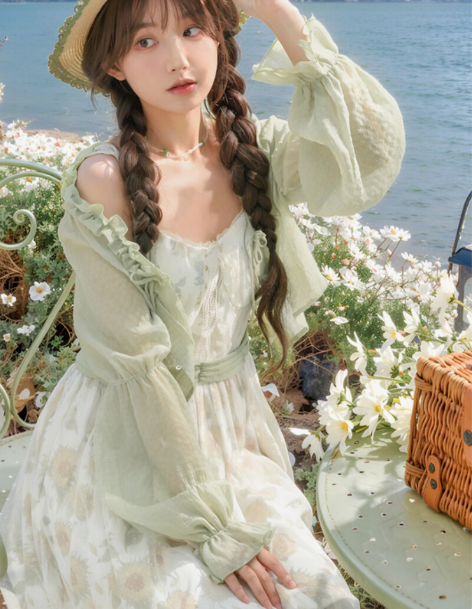 森女部落原创田园初恋感小清新碎花连衣裙收腰...