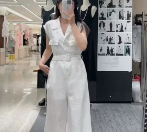 遇见梅森白色亚麻连体裤，masion me...