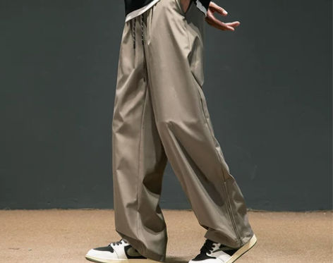 卡其色两穿直筒微喇工装裤男生2024秋季宽...