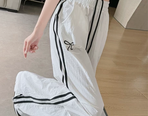 美式速干白色工装裤女夏季薄款休闲阔腿裤小个...