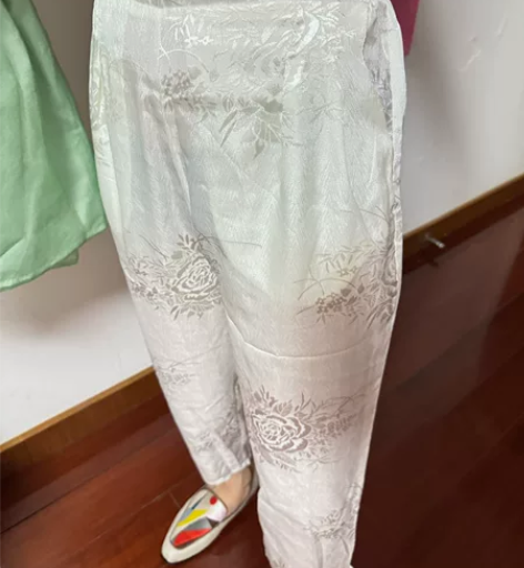 俞兆林缎面休闲女裤夏季薄款裤铅笔裤阔腿裤桑...