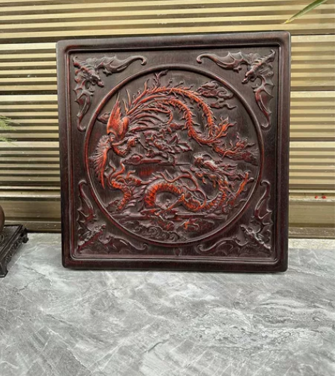 精品紫檀木雕刻龙凤呈祥挂屏，雕工精致，选料...