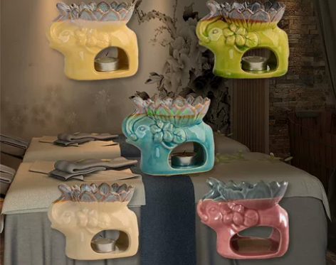 蜡烛精油香薰炉泰式熏香灯炉陶瓷大象大容量香...