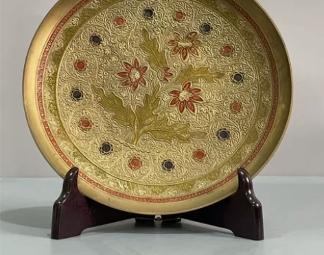 铜鎏金 赏盘 花草纹果盘 工艺不多见,直径...