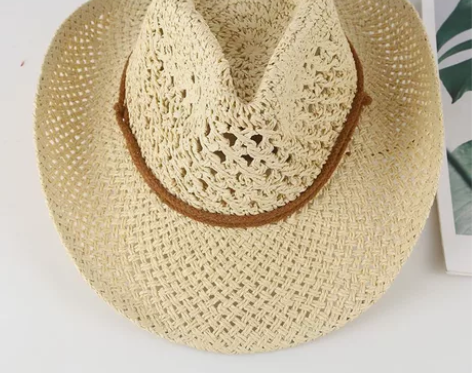 户外草帽男夏天海边沙滩帽西部牛仔帽子男士太...