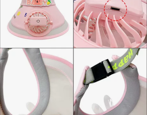 夏季户外出游儿童防晒帽卡通男女大檐空顶帽带...