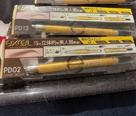 全新日本excel三头眉笔眉粉PD02焦糖...
