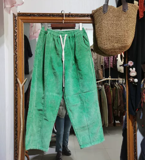 灯芯绒加绒裤子 绿色裤长95左右臀围135...