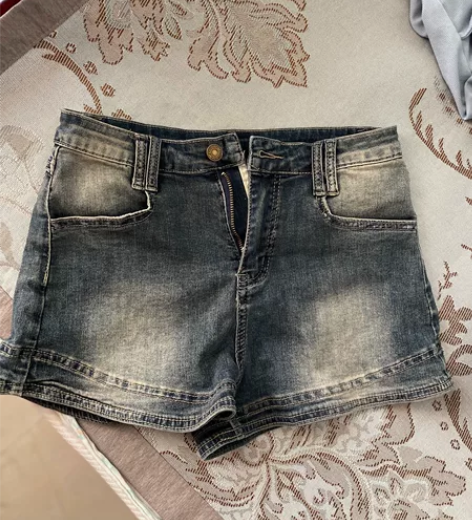 辣妹ins美式复古做旧牛仔短裤 也没穿过 ...