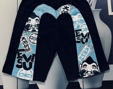 潮牌短裤夏季新款潮牌evisu文乐福神达摩...