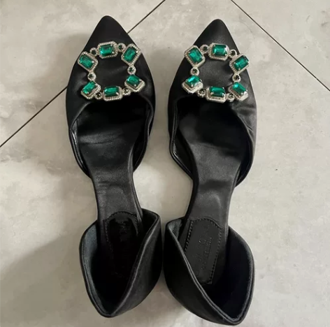 祖母绿翡翠镶钻夏日丝绒缎面单鞋！！！ 配各...