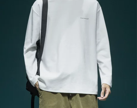 重磅白色长袖t恤男宽松大码秋季新款圆领内搭...