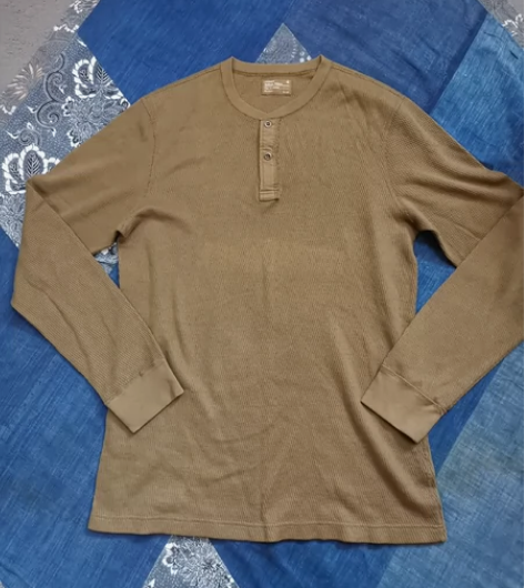 美式复古亨利华夫格长袖 XL 胸围平铺11...