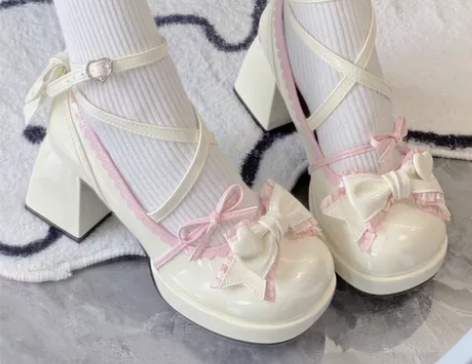 Lolita鞋气质玛丽珍防水台粗跟高跟鞋绑...