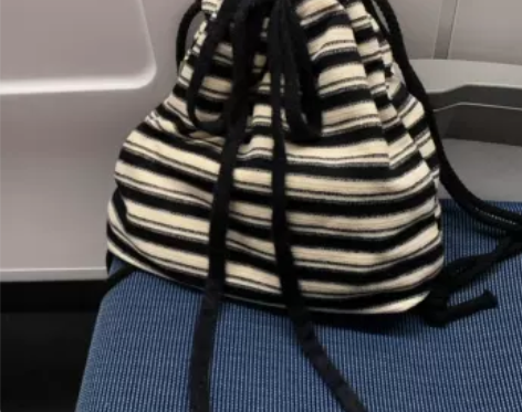 休闲黑白条纹帆布双肩包包女简约设计织带大容...