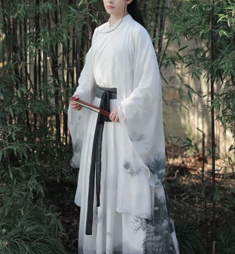 原创汉服水云间烟灰色男女情侣魏晋风超仙印花...