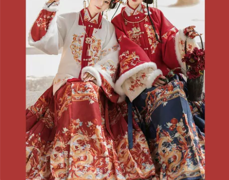 阑珊小记龙鲤呈祥汉服女明制加绒斗篷刺绣短袄...