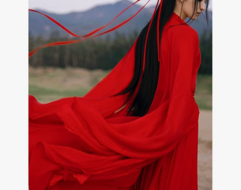 ?红色魏晋古风武侠古装汉服女中国风古典舞蹈...